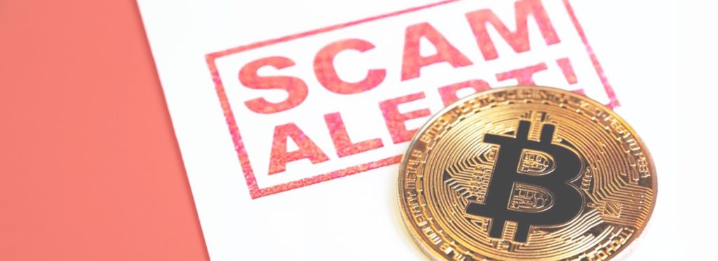 Cover image for identifying Crypto scams, showing the text “scam alert” next to a bitcoin.